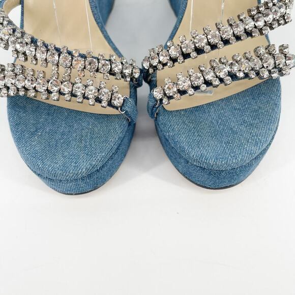 Jimmy Choo Blue Denim Bing 120 Crystal Embellished Wedge Sandal size IT 39 - Picture 7 of 15